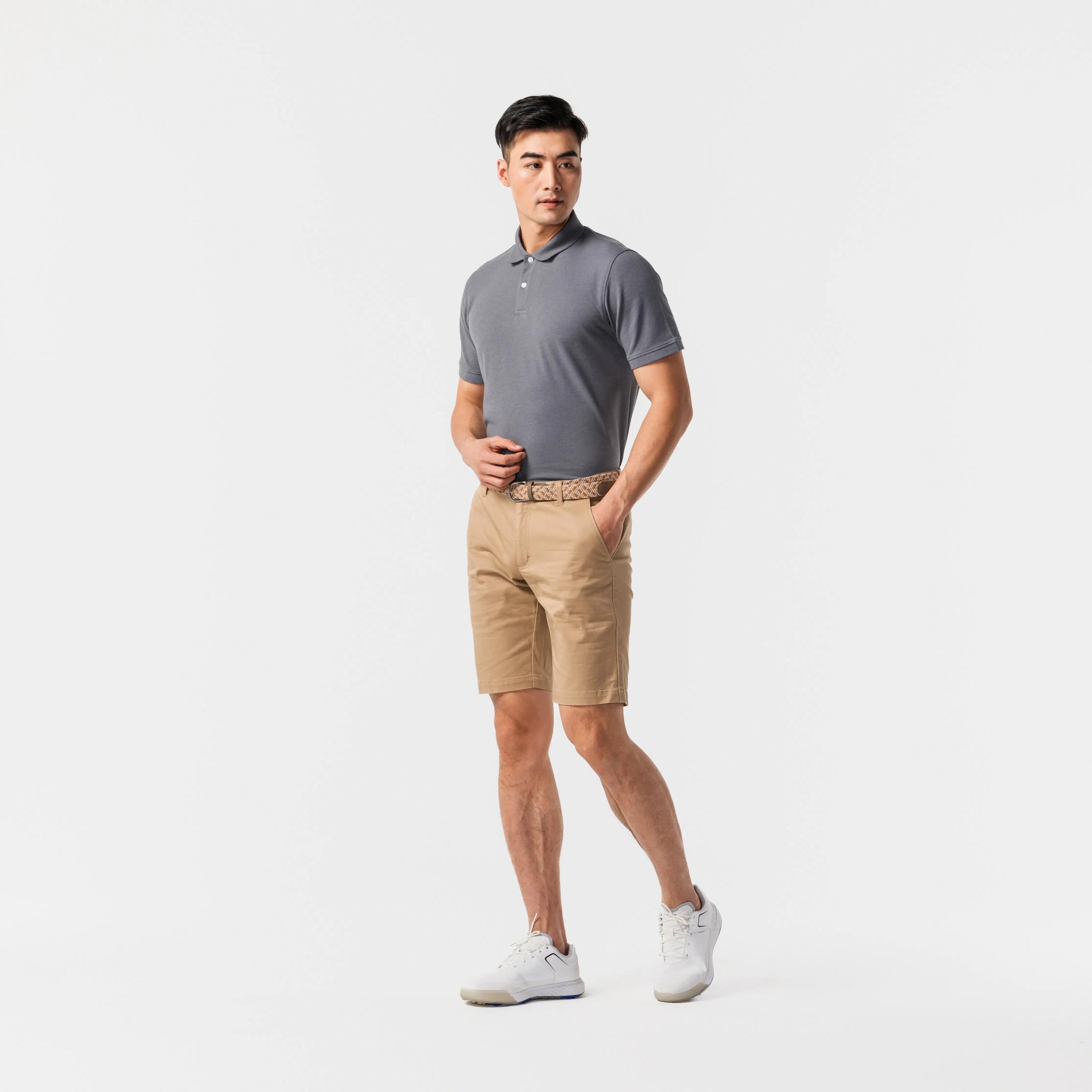 Men Golf Polo T-Shirt Cotton Regular Fit Grey MW500 -  4