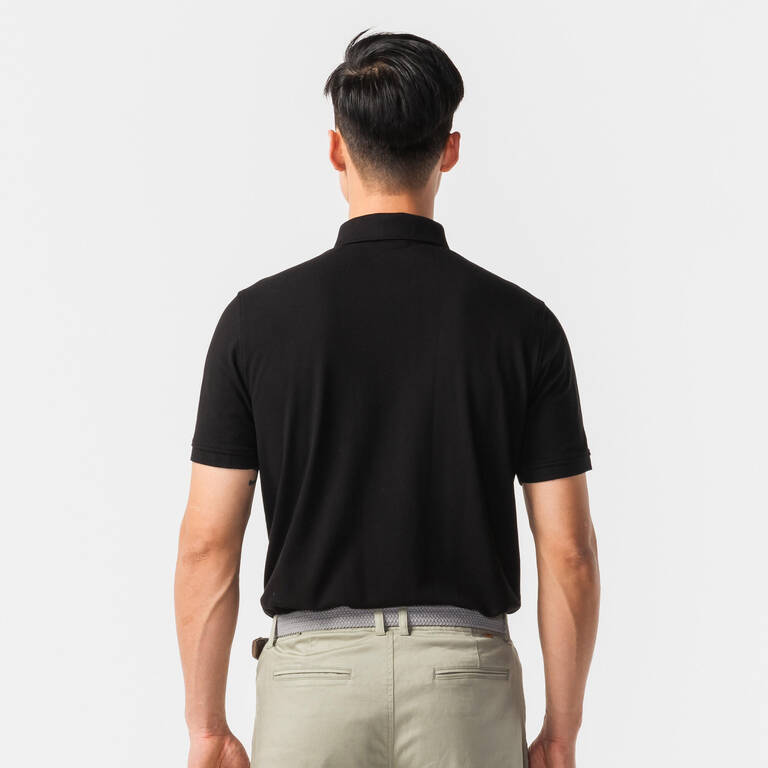 Men's golf cotton short-sleeved polo shirt - MW500 Black