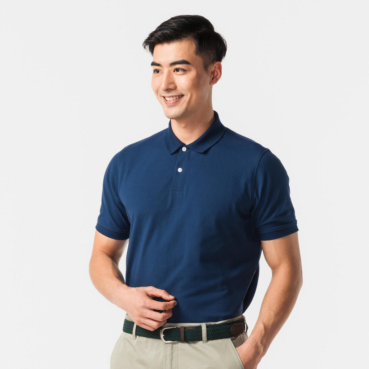 Polo de golf en coton polyester manches courtes homme, MW500 bleu