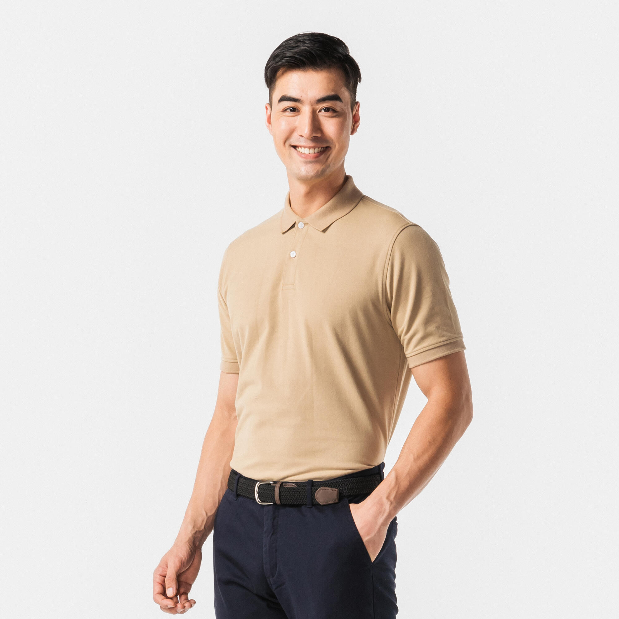 Men's golf shortsleeved polo Tshirt MW500 beige