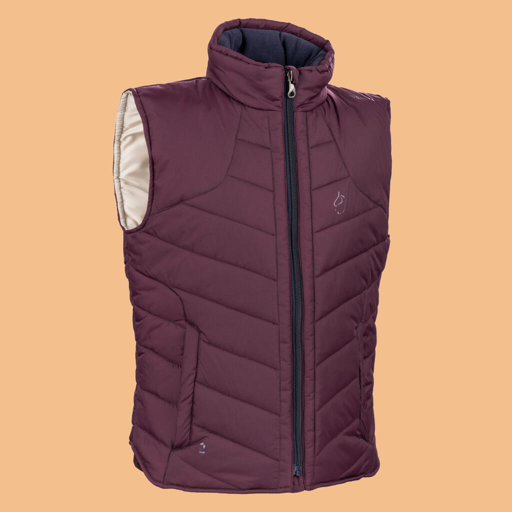 Kids' Warm Sleeveless Horse Riding Padded Jacket 500 - Burgundy