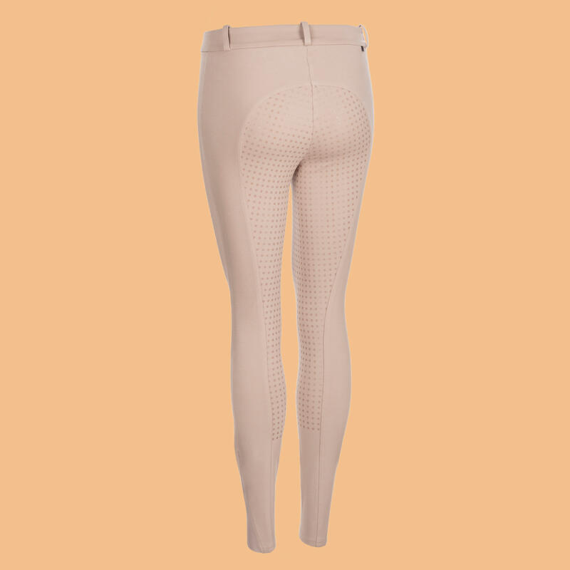 Pantaloni equitazione donna 180 FULLGRIP caldi full seat silicone beige