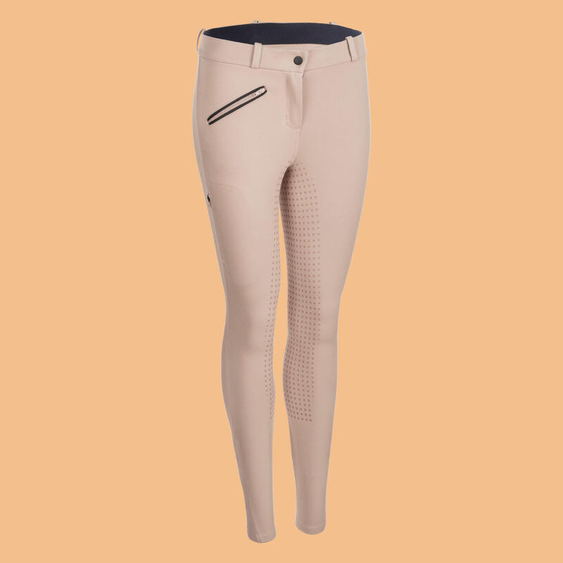 Pantaloni equitazione donna 180 FULLGRIP caldi full seat silicone beige