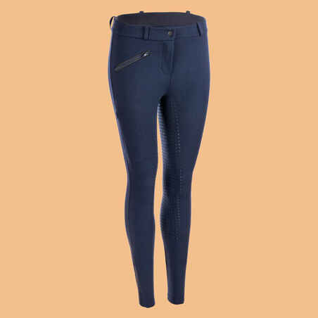 Women's Warm Full Grip Horse Riding Jodhpurs 500 - Navy