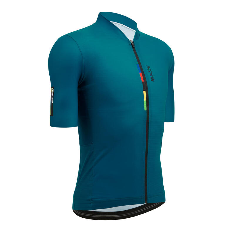 Maglia Ciclismo Uomo Santini Teal Blu UCI Rainbow