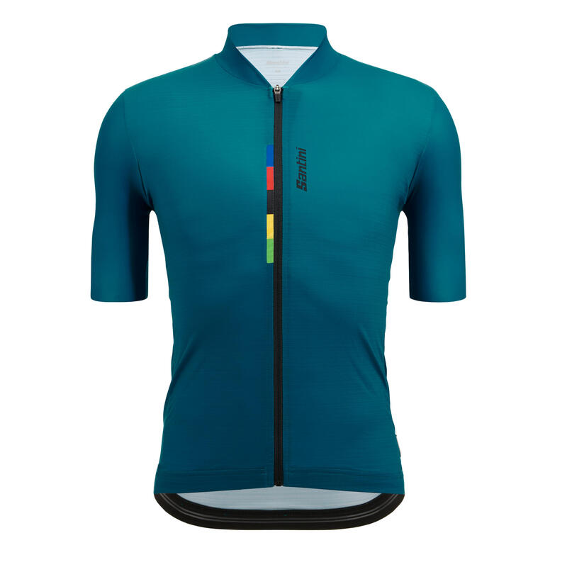 Maglia Ciclismo Uomo Santini Teal Blu UCI Rainbow