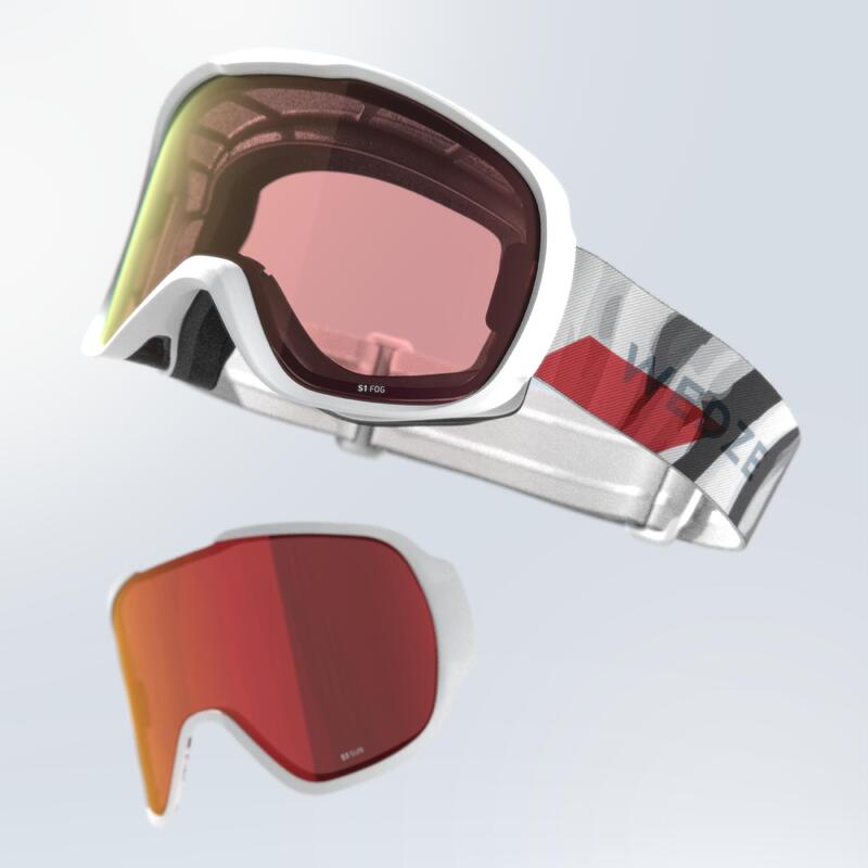 Maschera sci e snowboard adulto e bambino G 500 I - lente intercambiabile - bianca