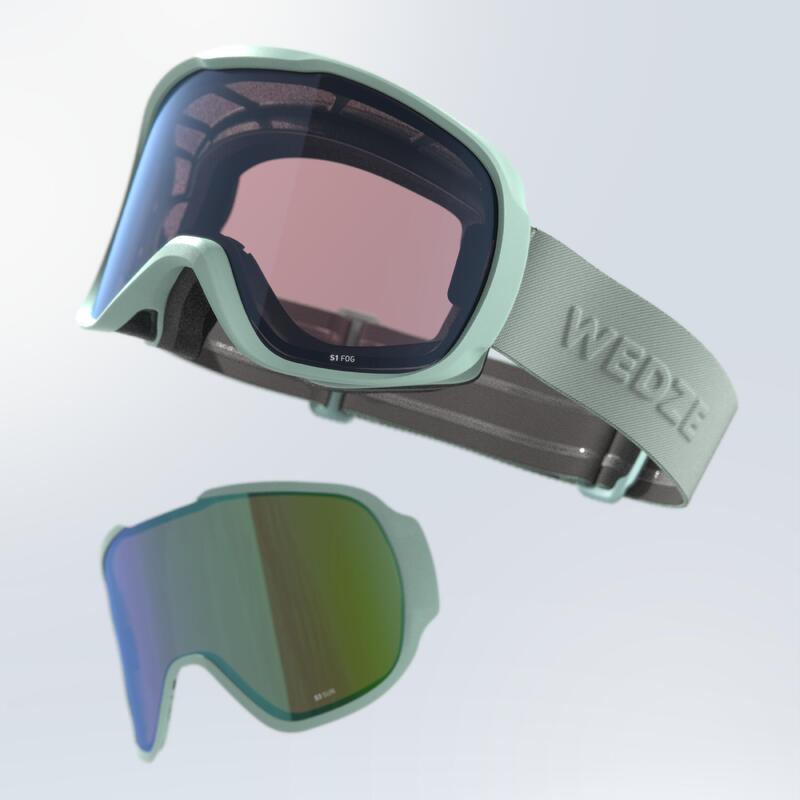 KIDS’ AND ADULT SKIING AND SNOWBOARDING GOGGLES ALL WEATHER - G 500 I - GREEN