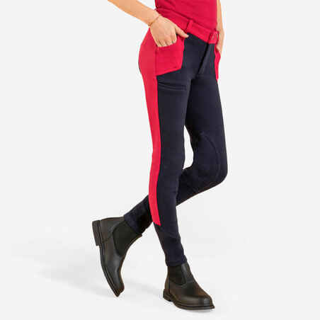 Kids' Horse Riding Jodhpurs 120 - Navy/Cardinal Pink