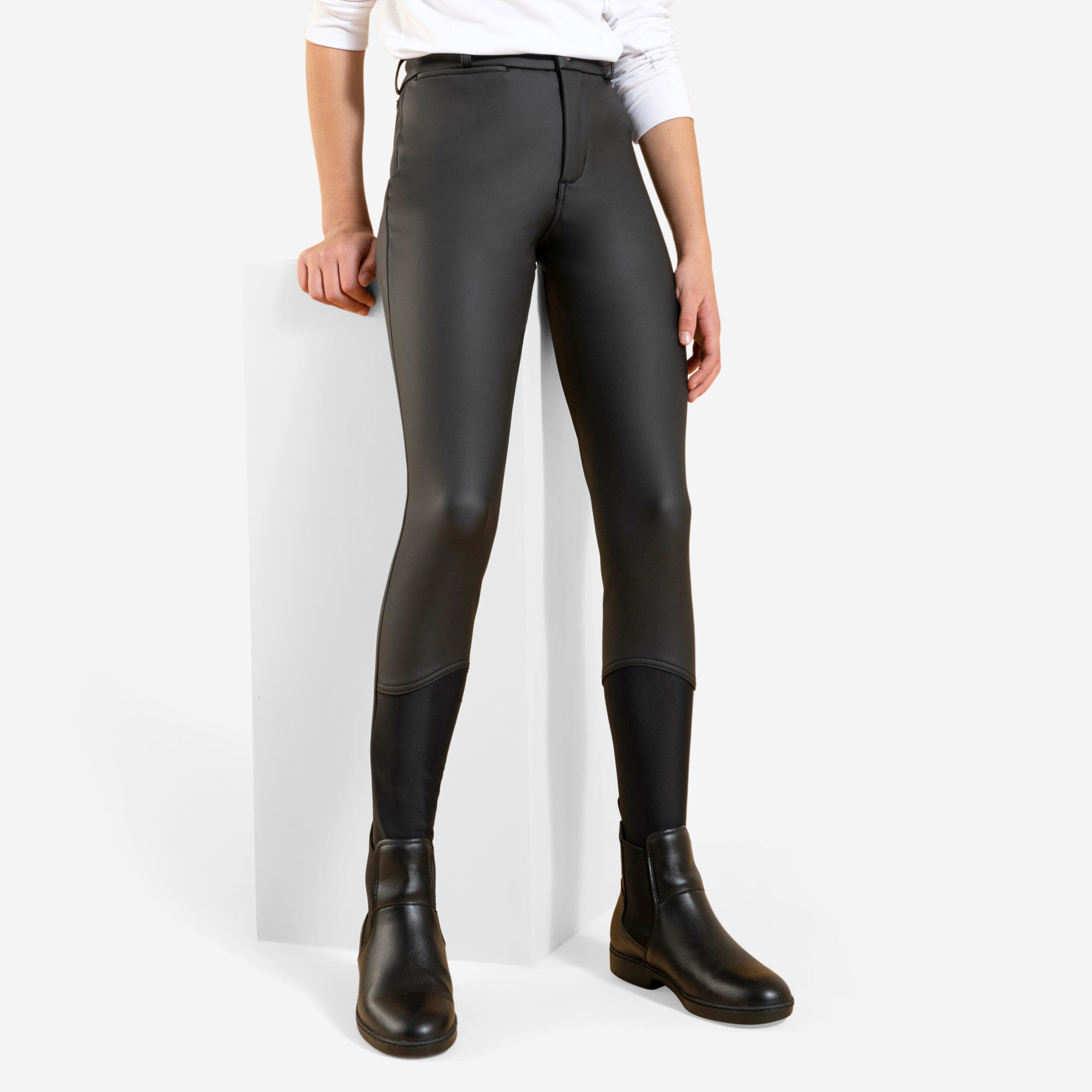 Kids' Warm and Water-Repellent Horse Riding Jodhpurs Kipwarm 500 - Black - FOUGANZA