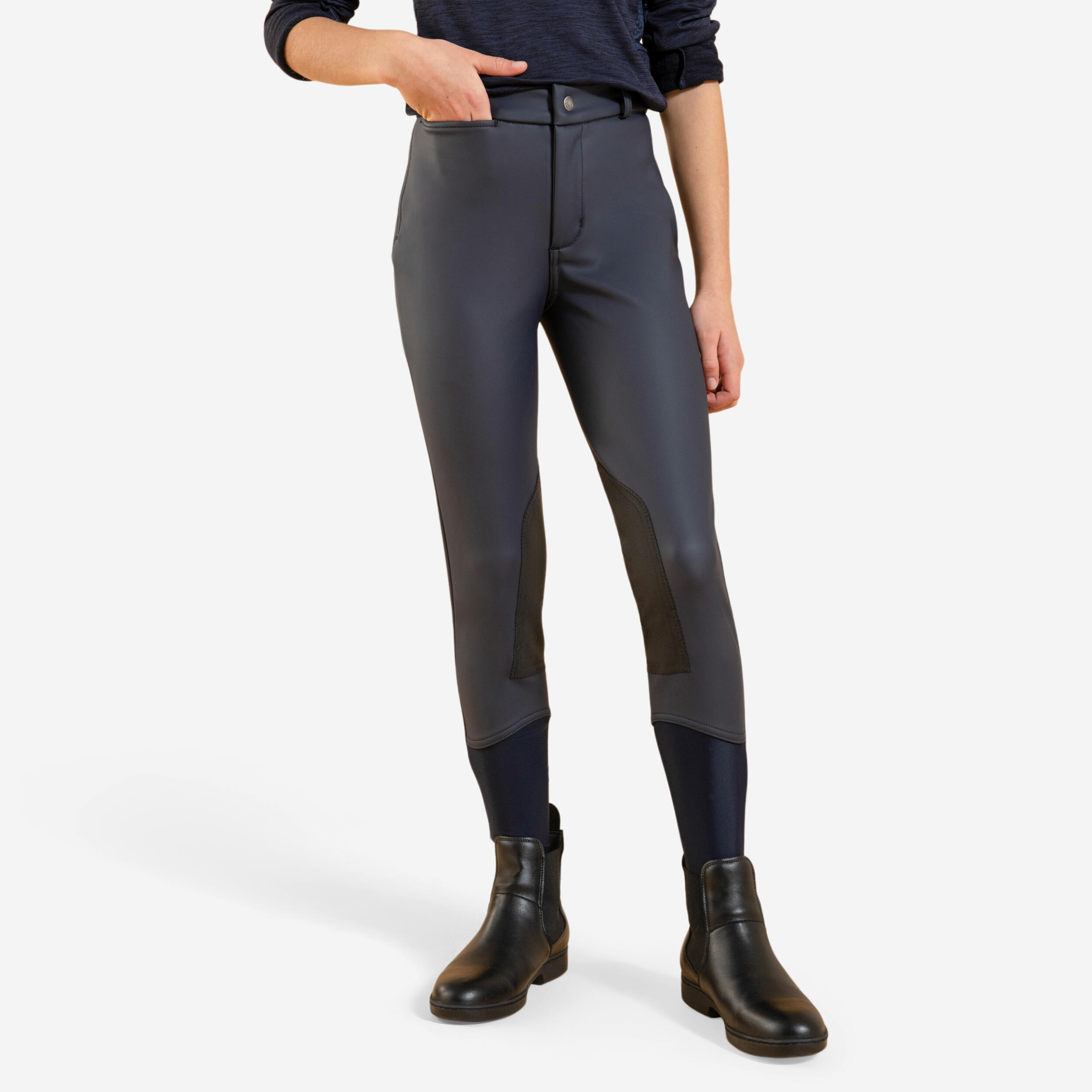 Pantalon Equitacion Kipwarm Ninos Beige Calido Impermeable Transpirable Decathlon