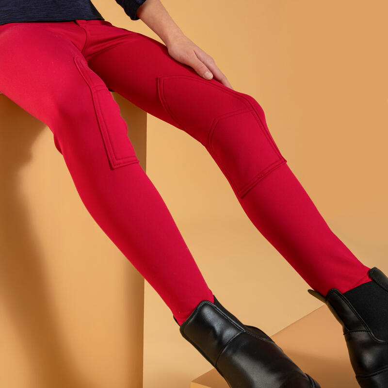 Pantalon équitation chaud Enfant - 100 rose cardinal