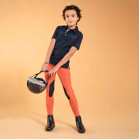 Kids' Horse Riding Lightweight Mesh Jodhpurs with Grippy Suede Patches 500 - Terra Cotta