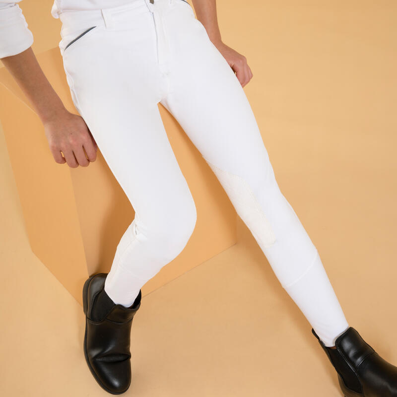 Pantalon de concours équitation basanes agrippantes Enfant - 500 blanc