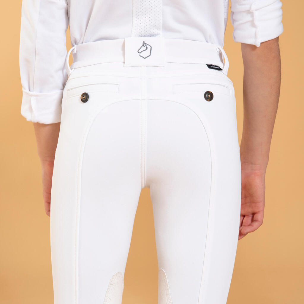 Kids' Grippy Horse Riding Show Jodhpurs 500 - White