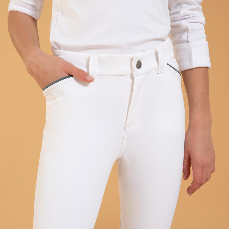 Pantalon de concours équitation basanes agrippantes Enfant - 500 blanc