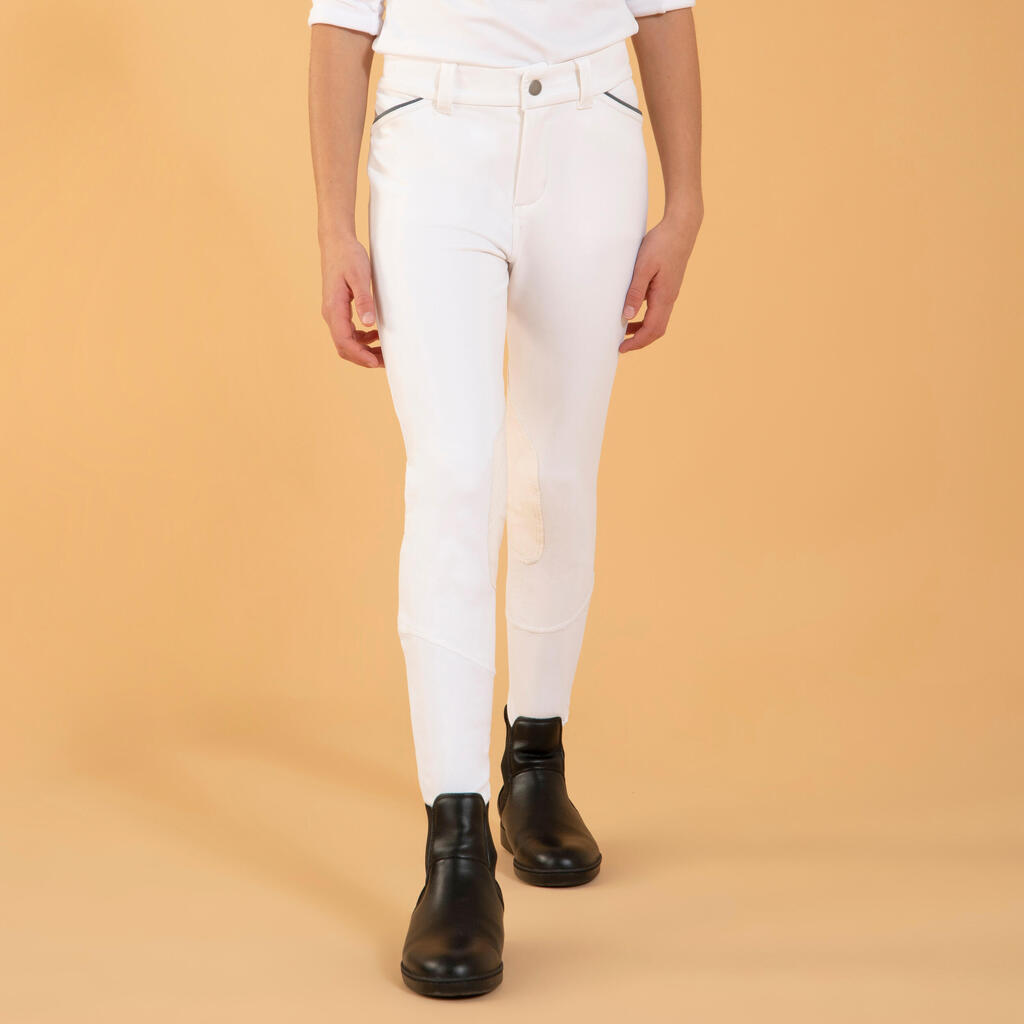 Kids' Grippy Horse Riding Show Jodhpurs 500 - White