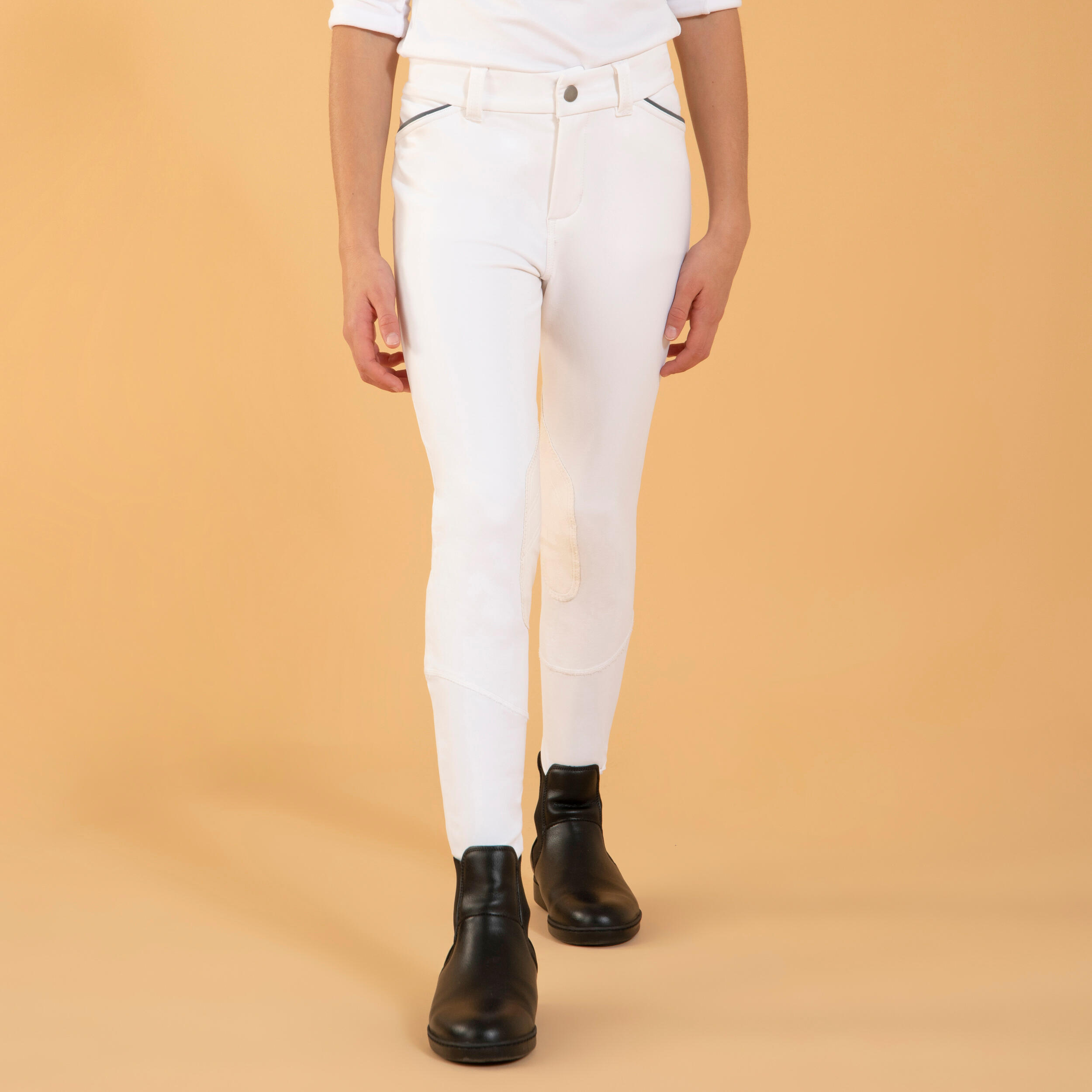 Pantalon de concours quitation basanes agrippantes Enfant 500 blanc