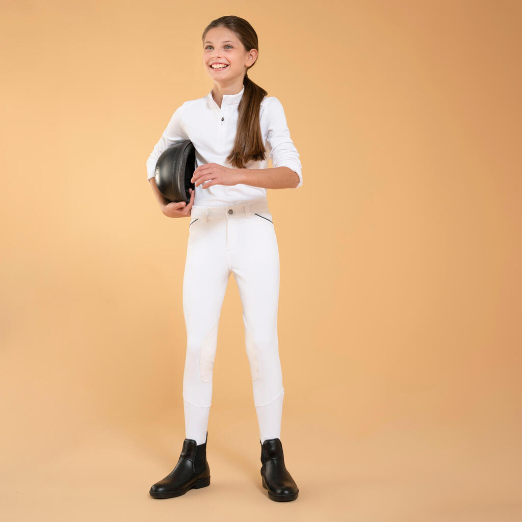 Kids' Grippy Horse Riding Show Jodhpurs 500 - White