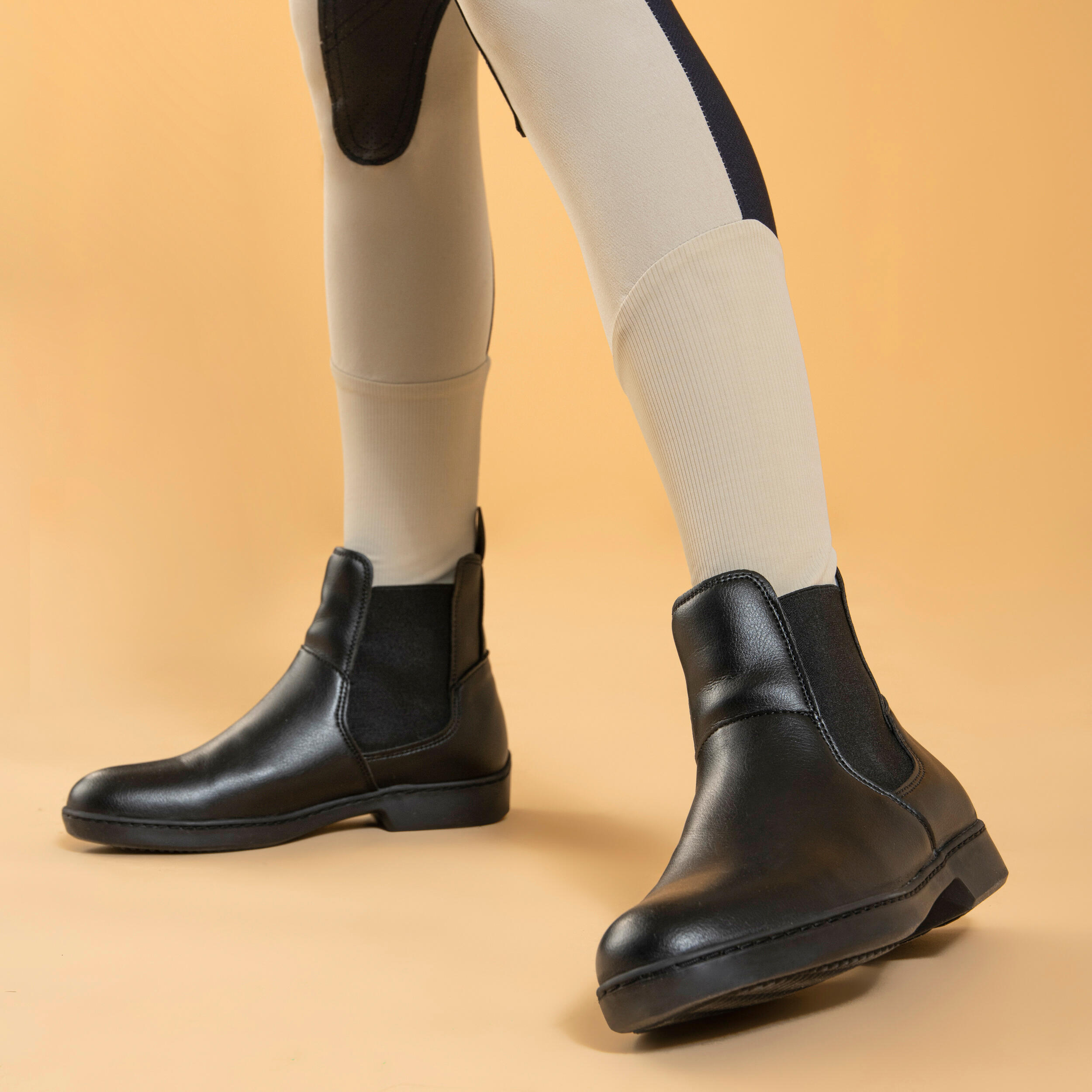 Kids' Horse Riding Lightweight Mesh Jodhpurs with Grippy Suede Patches - 500 Beige - FOUGANZA