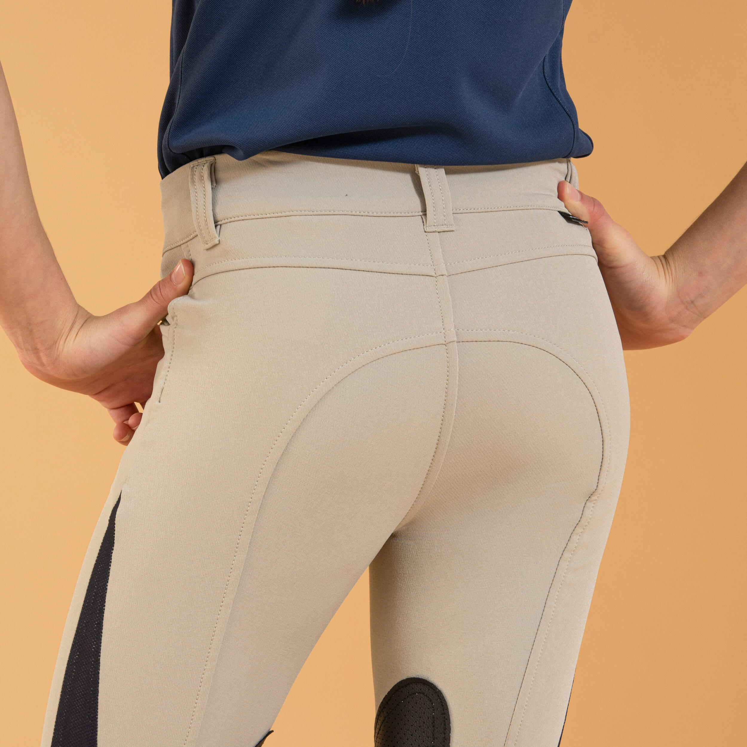 Kids' Horse Riding Lightweight Mesh Jodhpurs with Grippy Suede Patches - 500 Beige - FOUGANZA