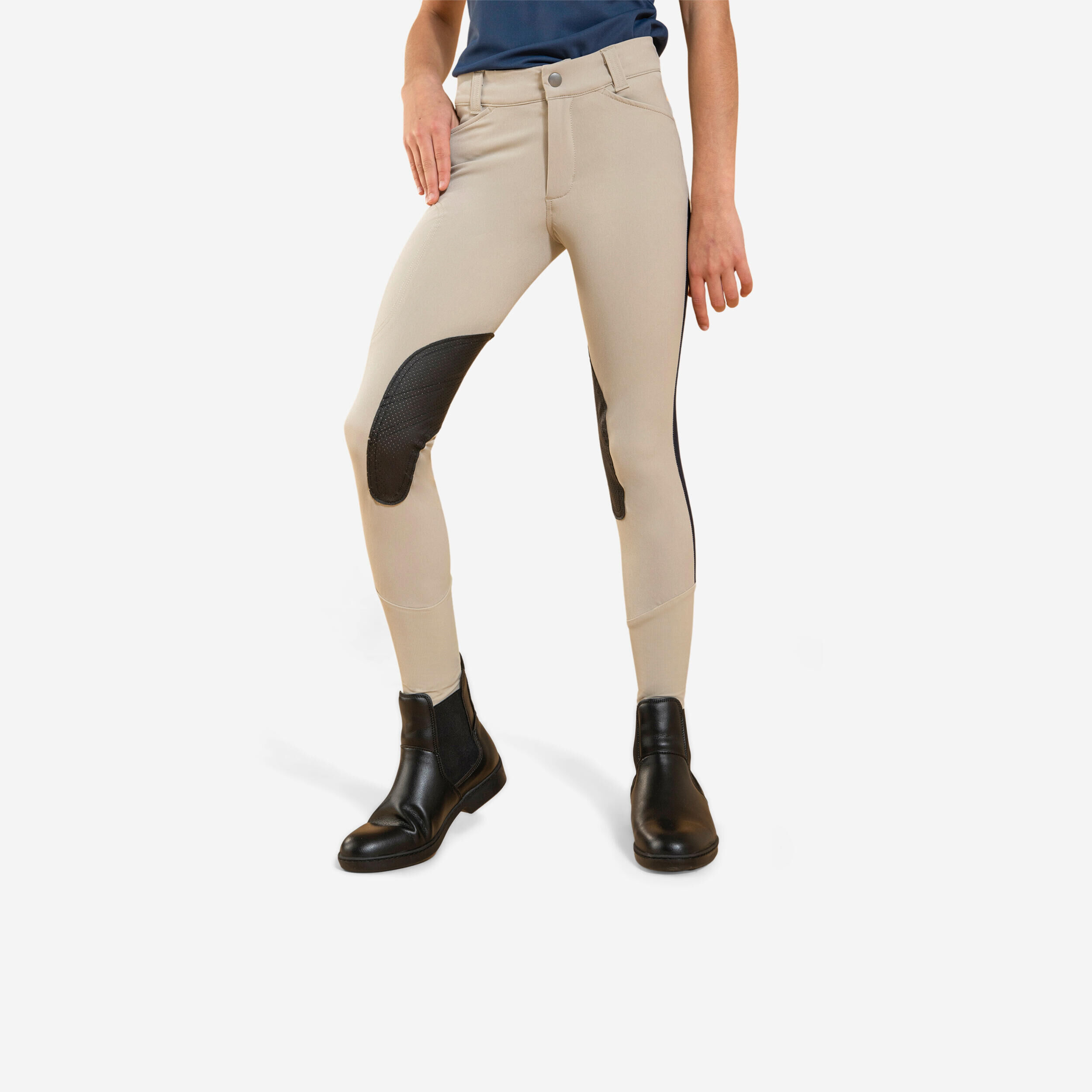 FOUGANZA Kids' Horse Riding Lightweight Mesh Jodhpurs with Grippy Suede Patches 500 - Beige