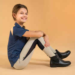 Kids' Horse Riding Lightweight Mesh Jodhpurs with Grippy Suede Patches 500 - Beige