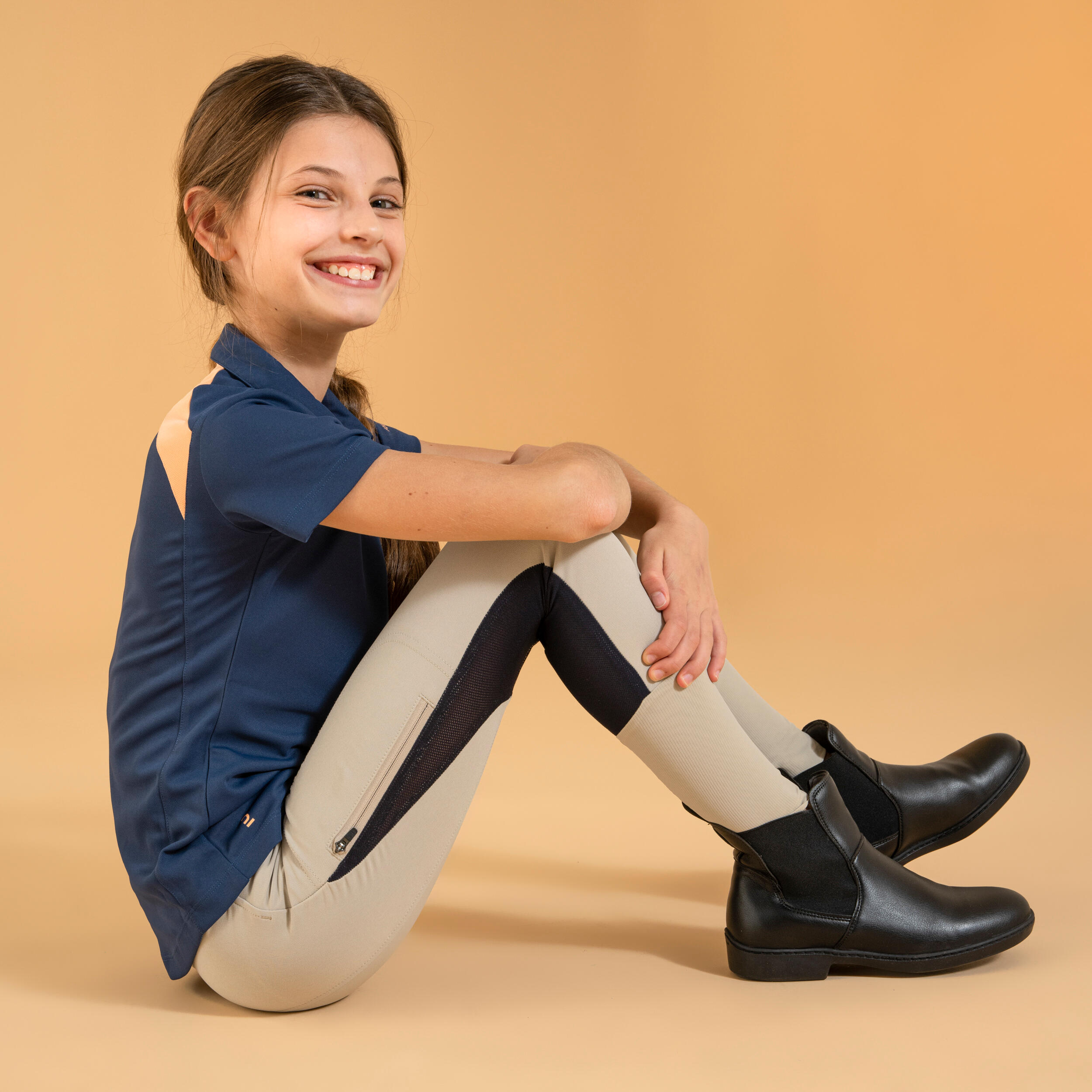 Kids' Horse Riding Lightweight Mesh Jodhpurs with Grippy Suede Patches - 500 Beige - FOUGANZA