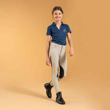 Kids' Horse Riding Lightweight Mesh Jodhpurs with Grippy Suede Patches 500 - Beige