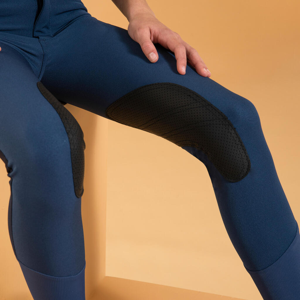 Pantalone za jahanje 500 mrežaste lagane s lepljivim zakrpama dečje - bež