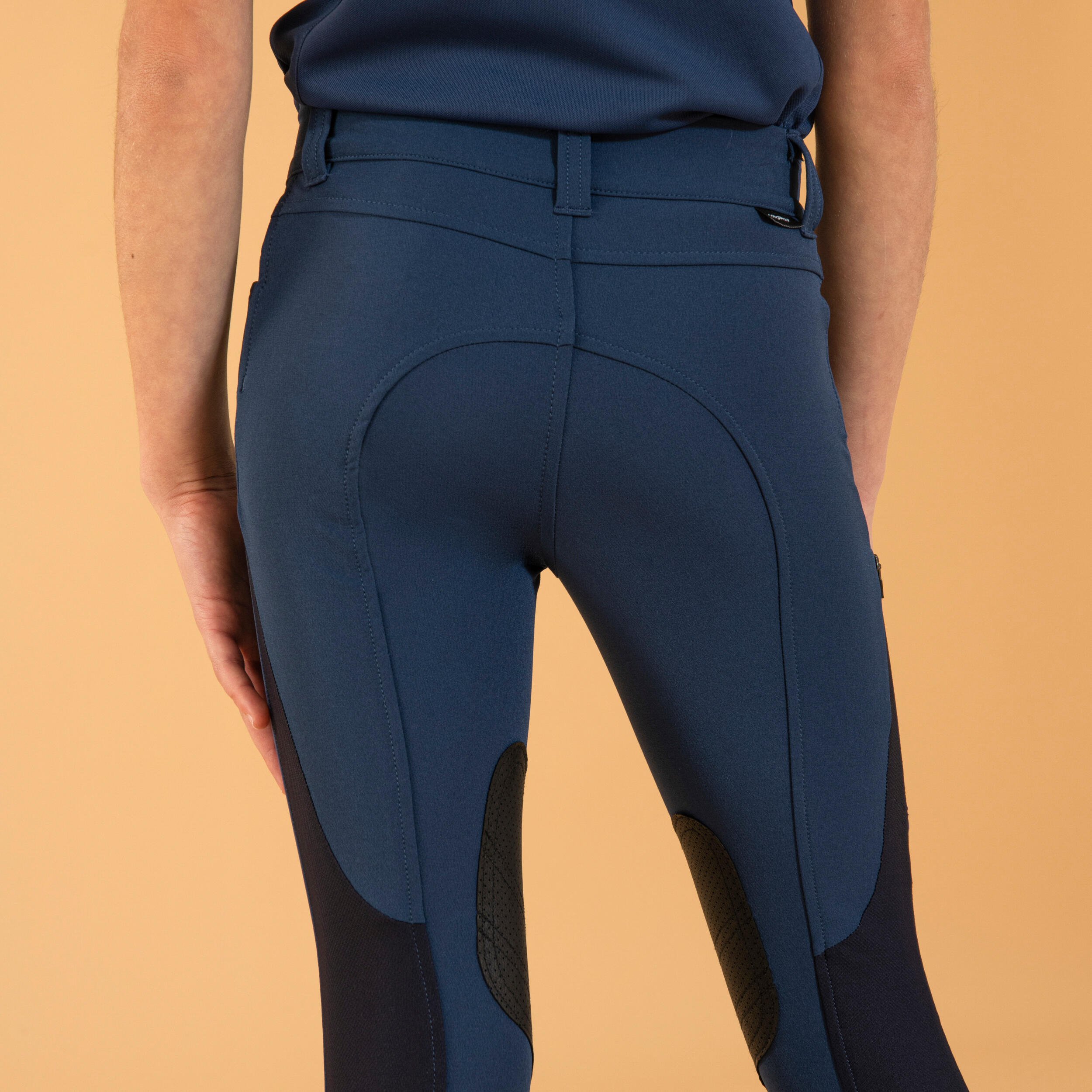 Kids' Horse Riding Lightweight Mesh Jodhpurs with Grippy Suede Patches - 500 Blue - FOUGANZA