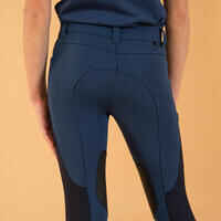 Kids' Horse Riding Lightweight Mesh Jodhpurs with Grippy Suede Patches 500 - Dark Blue