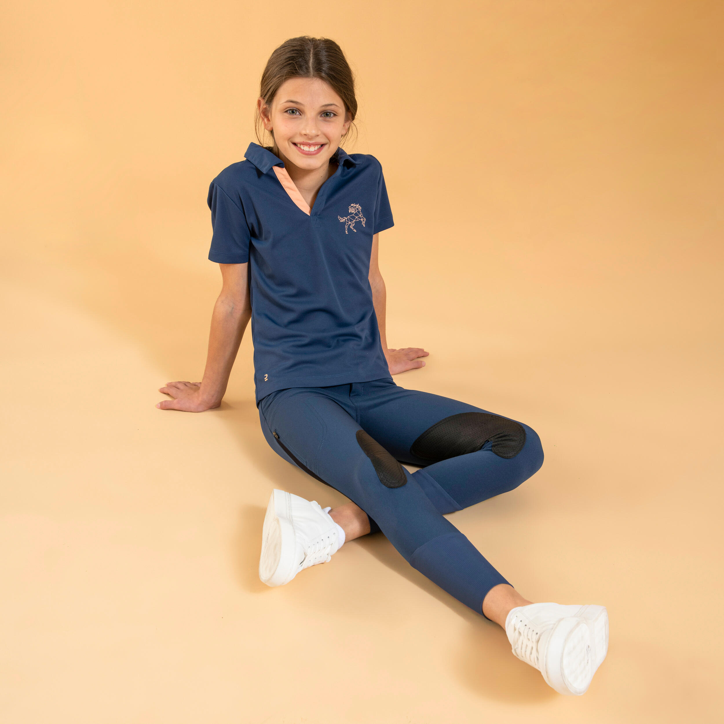 Kids' Horse Riding Lightweight Mesh Jodhpurs with Grippy Suede Patches - 500 Blue - FOUGANZA