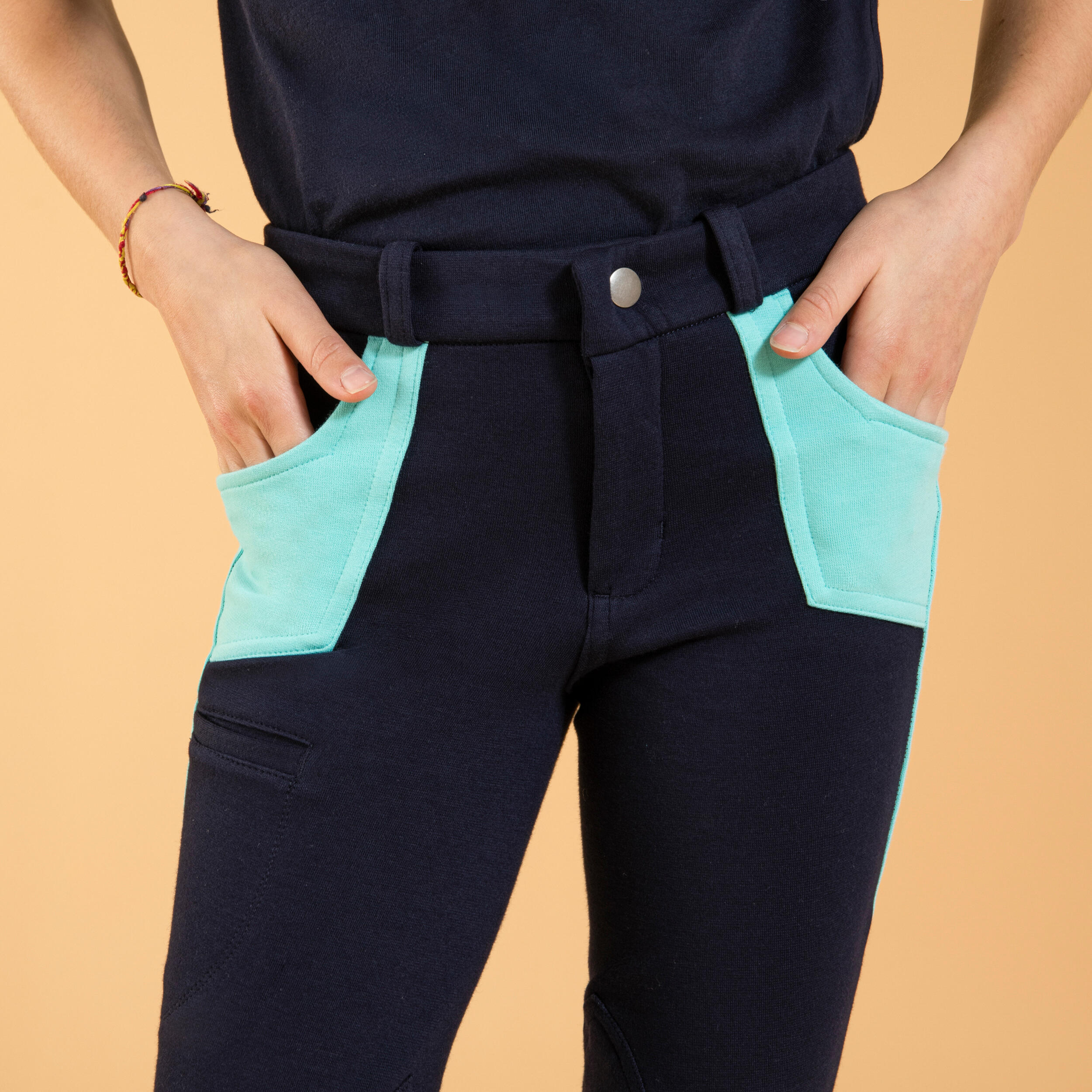 Kids' Horse Riding Jodhpurs 120 - Navy/Turquoise - FOUGANZA