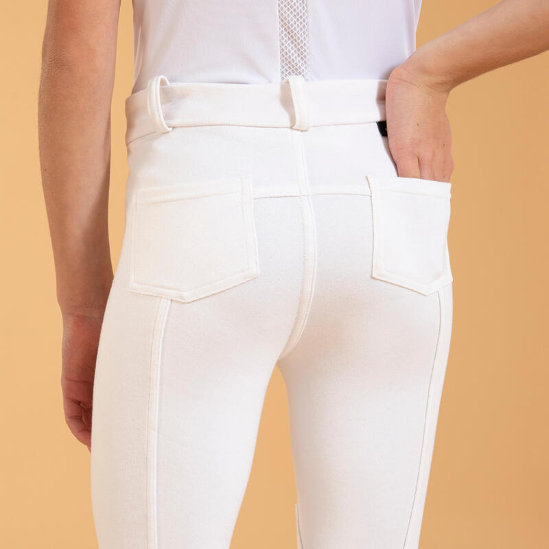 Pantalon competiție echitație 100 Alb Copii