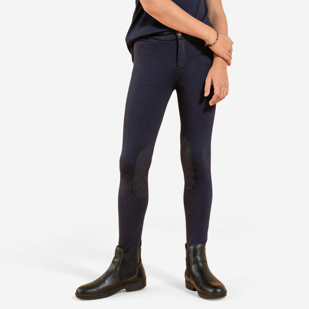 Kids' Horse Riding Suede Patch Jodhpurs 140 - Navy