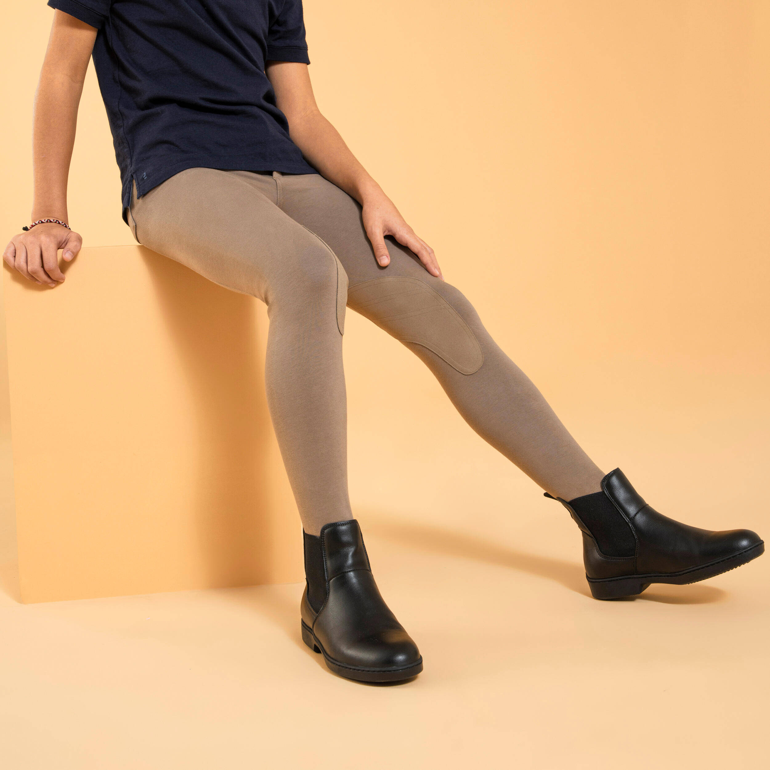 Kids' Horse Riding Suede Patch Jodhpurs 140 - Brown -  3