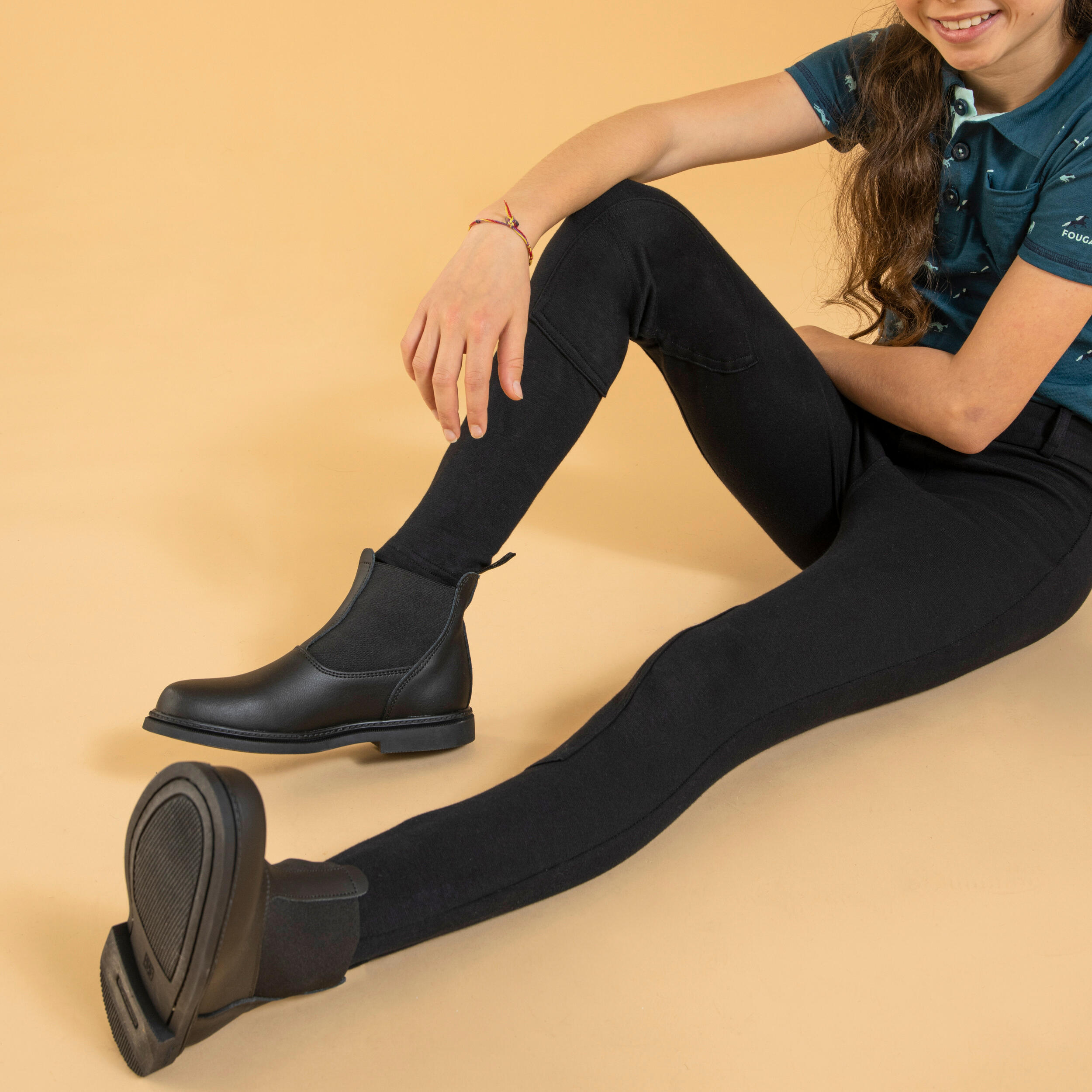 Kids' Horse Riding Jodhpurs - 100 Black - FOUGANZA