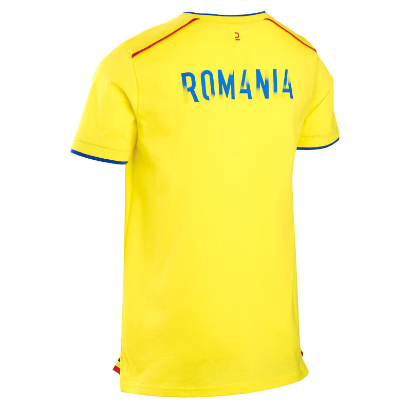 Tricou Fotbal FF100 România 2024 Galben Copii 