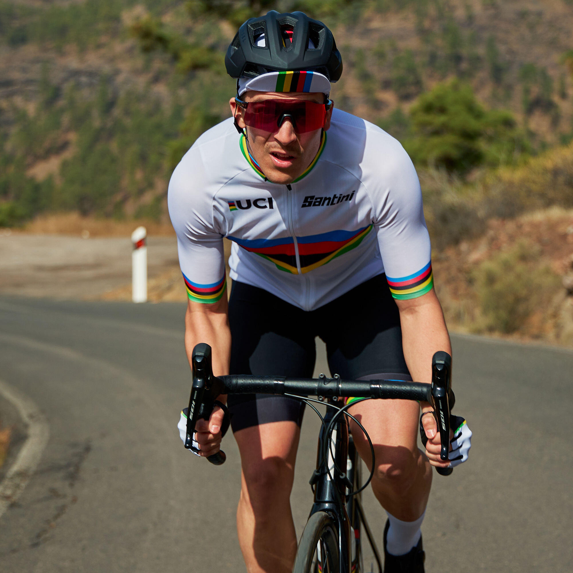 Maillot v lo route manches courtes homme Santini UCI Champion du