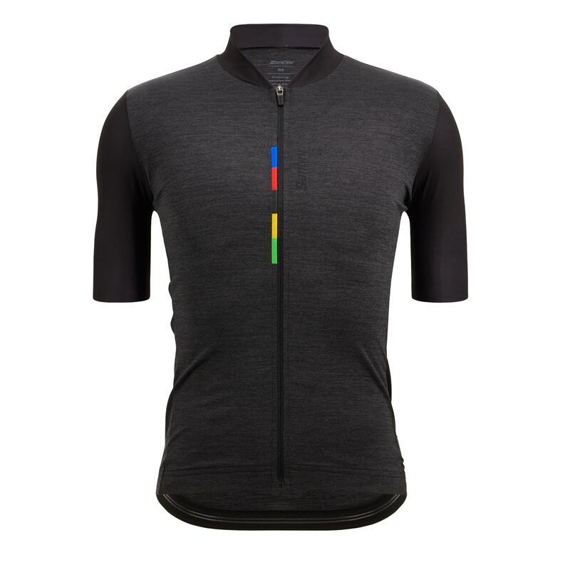 Maillot vélo route manches courtes homme - Santini UCI noir rainbow