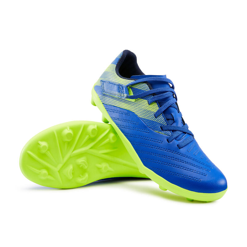 Chaussure de football enfant terrain sec AGILITY 140 FG Scratch Bleue Jaune