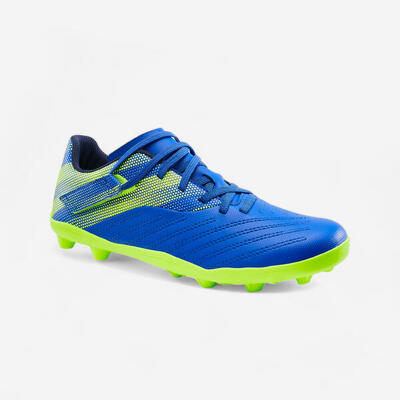 Botas de Fútbol Niños Kipsta Agility 140 FG velcro azul amarillo