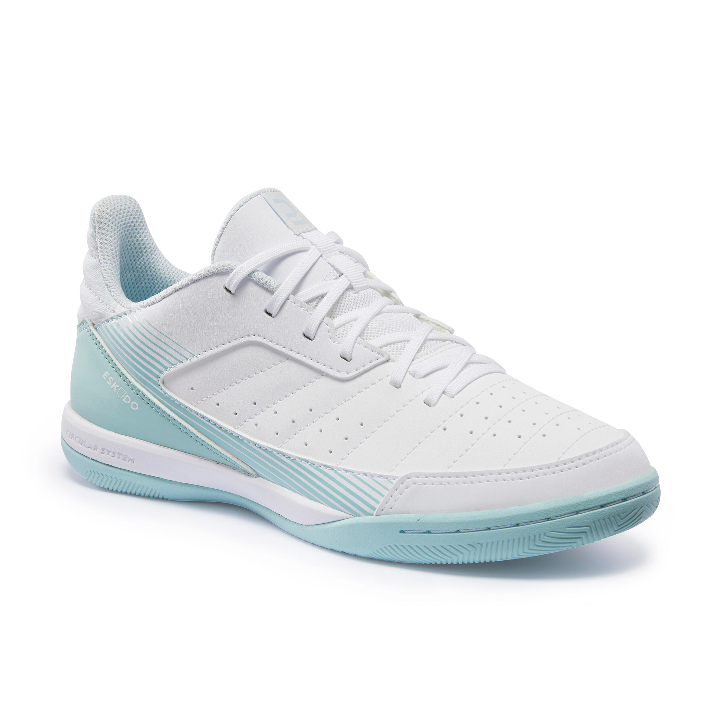 KIPSTA Chaussures De Futsal Femme Eskudo 500 Blanches Et Bleues -