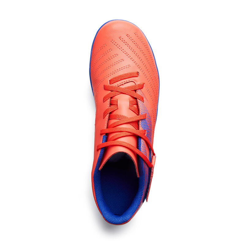 Chaussure de football enfant terrain sec AGILITY 140 FG Scratch Rouge Bleue