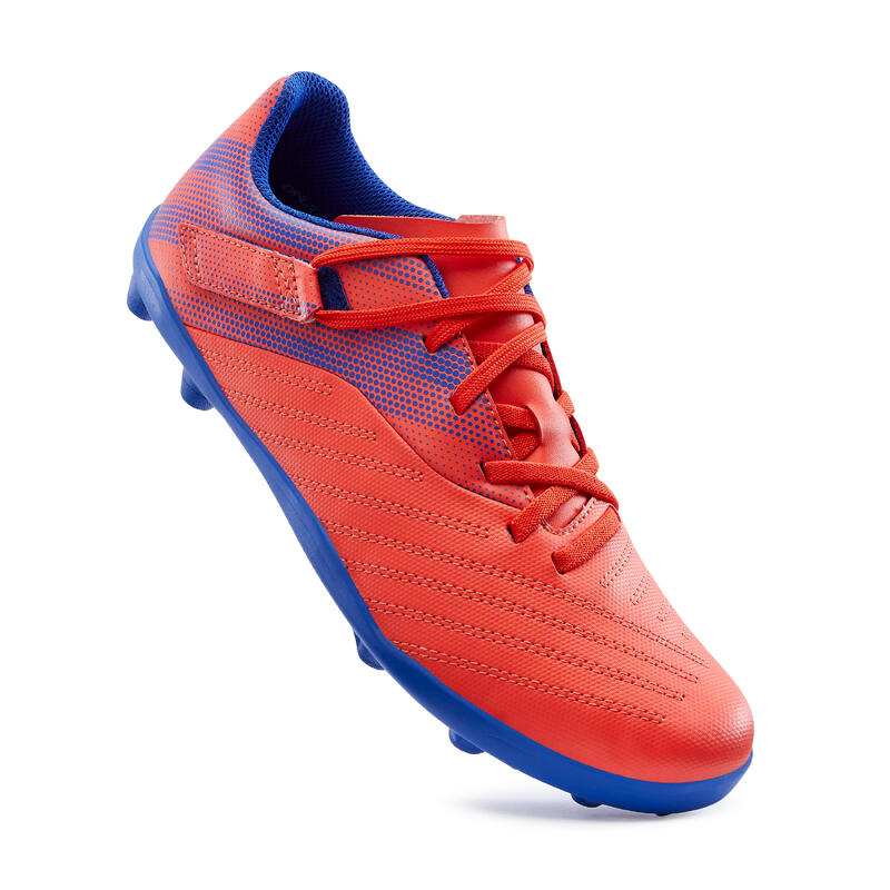 Chaussure de football enfant terrain sec AGILITY 140 FG Scratch Rouge Bleue