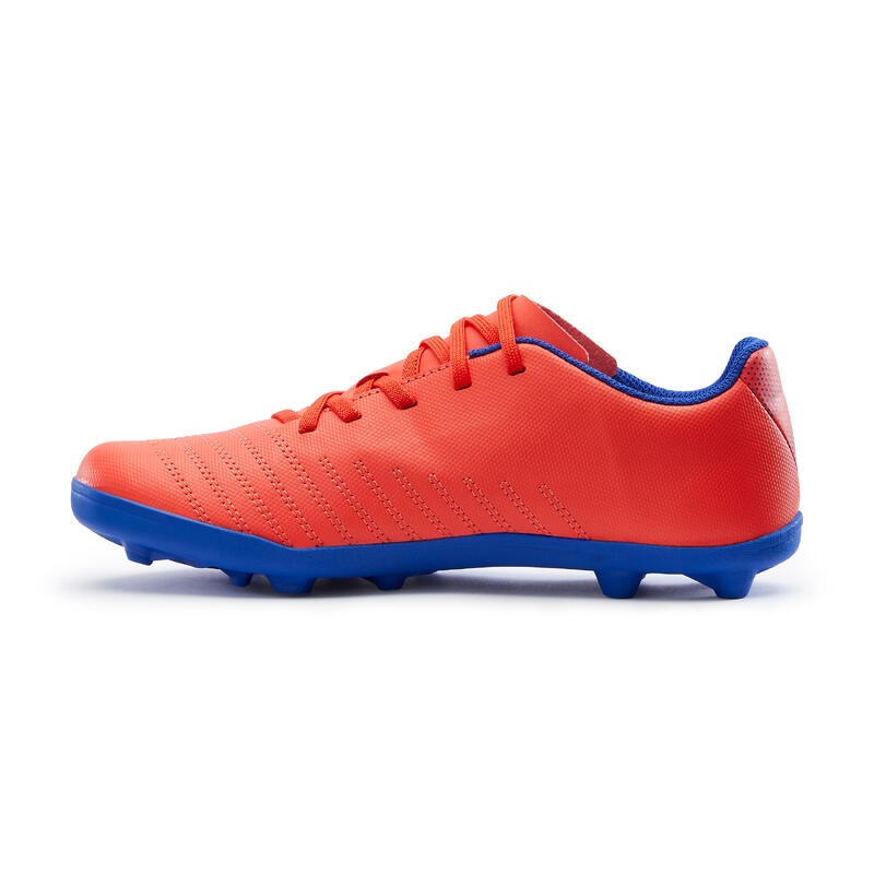 Chaussure de football enfant terrain sec AGILITY 140 FG Scratch Rouge Bleue