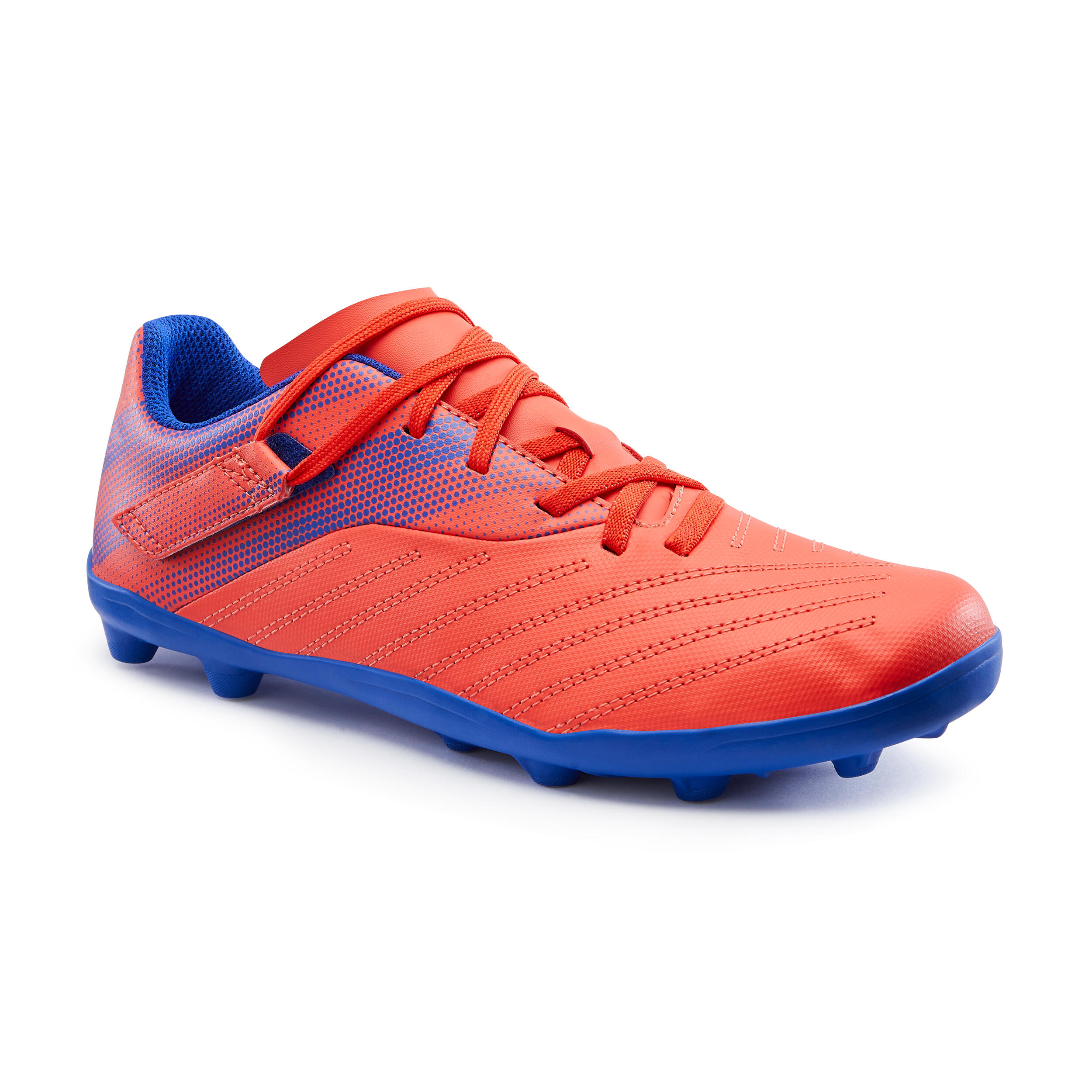 chaussure de football enfant terrain sec agility 140 fg scratch rouge bleue - kipsta