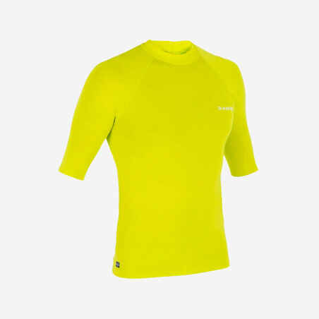 Vyriški trumparankoviai nuo UV saugantys marškinėliai „100“, ryškiai geltoni