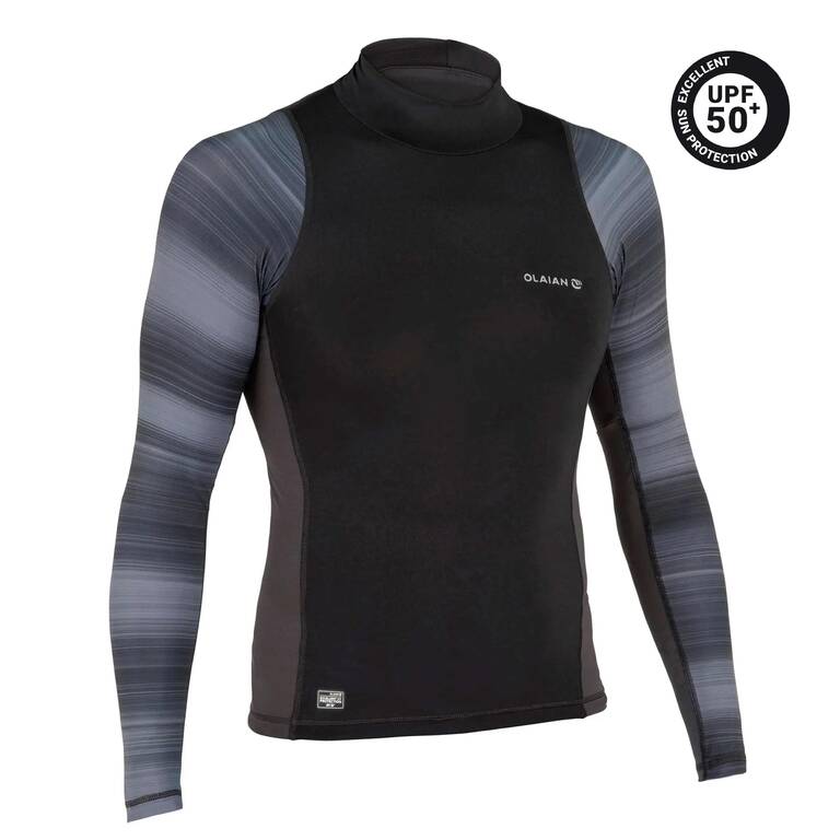 Men's Surfing Long Sleeve UV Protection Top T-Shirt 500 - Black